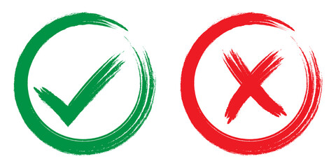 Green checkmark icon and red cross mark symbol in brush stroke style © medelwardi