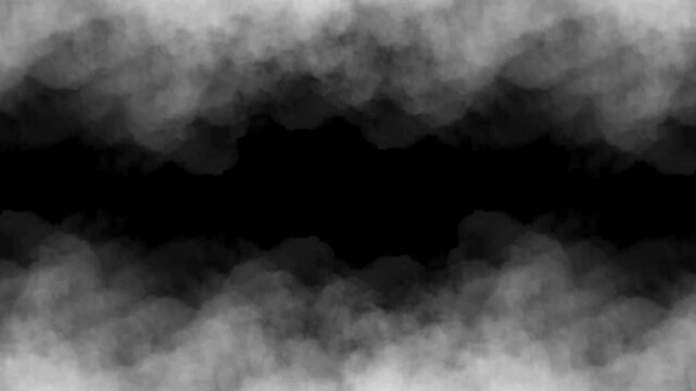 White smoke fog cloud frame effect on black background. Realistic smoke slowly moving with copy space. steam, vapor , fog , Cloud smoke texture overlay. Floating fog border animation
