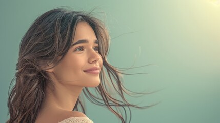 Gorgeous Hispanic Woman in Studio: Hair Blowing in Breeze for Beauty Photography