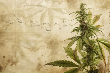 Cannabis Plant with Vintage Background and Handwritten Lettering.