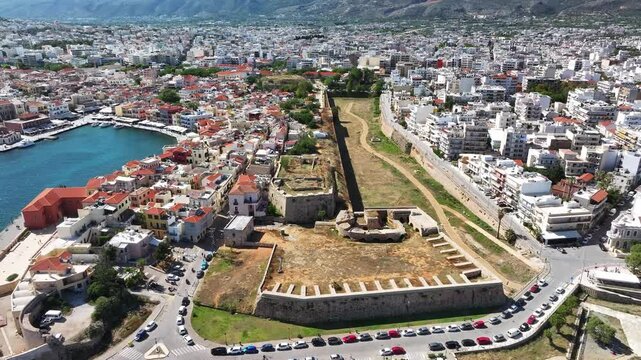 Aerial view of Firka Venetian Fortress and San Salvador Bastion in Chania, Crete, Greek Islands, Greece