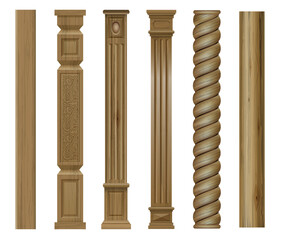 Set of vector classic wood columns and pillars