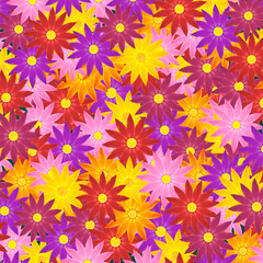 square summer background: bright colorful flowers illustration