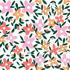 Abstract seamless pattern with blooming flowers and leaves.natural illustration with  flowers background.