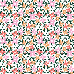 Abstract seamless pattern with blooming flowers and leaves.natural illustration with  flowers background.