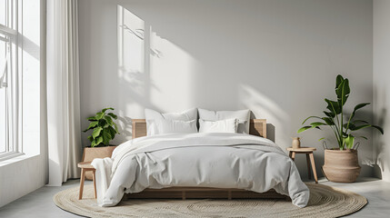 a bed is beautiful on white background your space with our clean, white bedroom Serene minimalist bedroom
