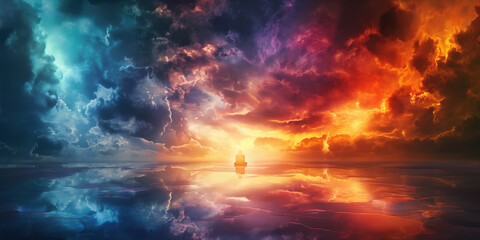 Fototapeta premium Wolken farbig und gespiegelt