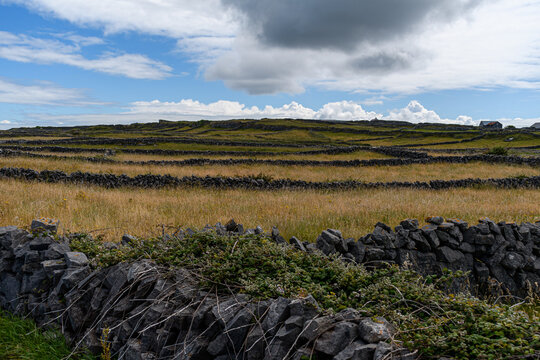 stone walls breaking up fields in Ireland