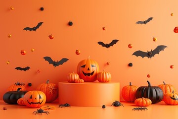Playful Halloween Presentation Stage with Flying Decorations