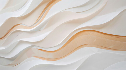 Obraz premium Graceful waves of white and light tan fabric undulate in an elegant, flowing design, exuding a soothing and sophisticated atmosphere.