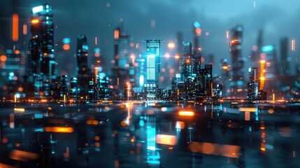 Fototapeta premium A cityscape with a bright neon sign in the middle