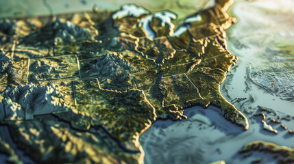Precise topographic map of the United States, highlighting elevation changes, mountain ranges, and geographical features in vibrant detail.