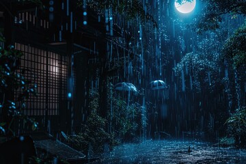 Obraz premium Rain-Slicked Night Road with Glowing Streetlights