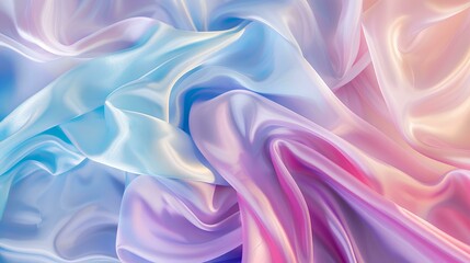 Obraz premium Colorful pastel silk satin background, draped in soft folds and waves, creating an elegant and dreamy atmosphere perfect for creative projects or design visuals of elegance and beauty 