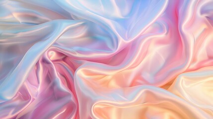 Obraz premium Colorful pastel silk satin background, draped in soft folds and waves, creating an elegant and dreamy atmosphere perfect for creative projects or design visuals of elegance and beauty 