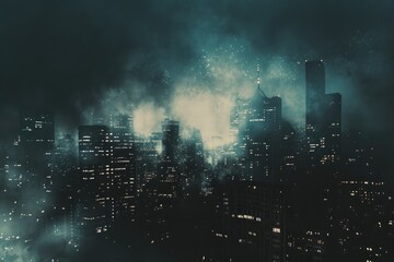 Fototapeta premium Mysterious City Skyline Under Dark Clouds
