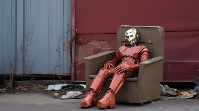 Broken humanoid robot in a dumpster UHD Wallpaper