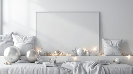 Horizontal Christmas Mockup with White Card: Festive Seasonal Decorations and Copy Space