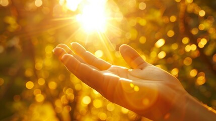 Golden Light Bathed Hand Reaching Up