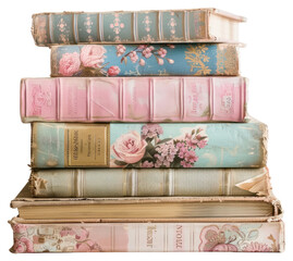 PNG  Vintage floral hardcover books stack