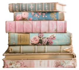PNG  Vintage floral hardcover books stack
