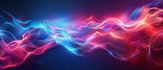 Obraz premium Blue and red vibrant dynamic abstract digital technology background. Futuristic gradient light banner wallpaper, bright neon glow motion, wave flow effect, trendy smooth poster cover
