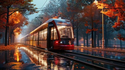 Obraz premium Tram in Autumnal Setting