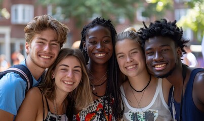 Obraz premium Happy friends enjoying time together while studying abroad in a program