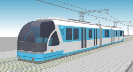 Naklejka premium city ​​electric tram 3D illustration
