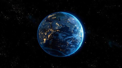 Nighttime Earth with bright city lights, Earth at night lights, urban sprawl from space