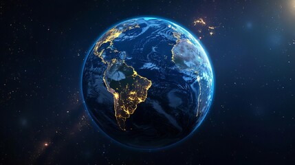 Fototapeta premium Earth illuminated by city lights at night, Earth at night lights, urban glow from space