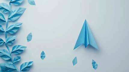 Fototapeta premium Blue Paper Plane and Business Strategy: Illustrating business success, innovation, and solutions on a white background.