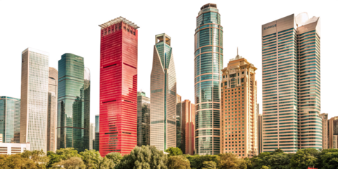 Futuristic Skyscraper Urban Skyline Abstract Cityscape Modern Architectural Design Transparent Metropolis Business Concept