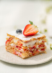 mil hojas with strawberries and cream