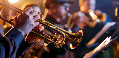 Fototapeta premium jazz band performing on stage at the club. AI generative.