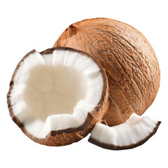 A half cut coconut with a white interior