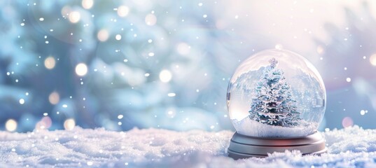 Magical snow globe with frosty trees. Winter scene captured in a delicate glass sphere. Perfect for holiday cards and winter decor designs. Generative AI