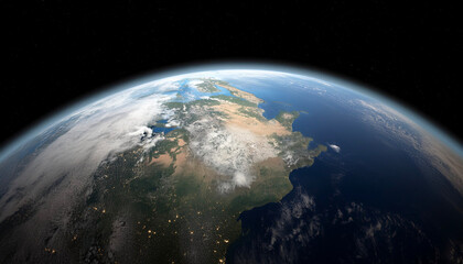 Fototapeta premium 大気圏 無重力 宇宙 地球 Generative AI