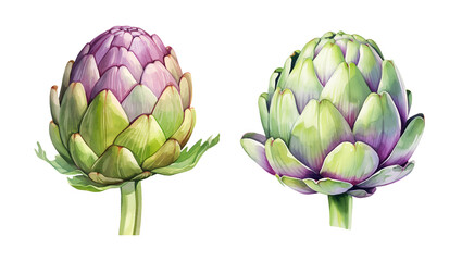 Obraz premium Artichoke, watercolor clipart illustration with isolated background.