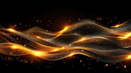 Golden waves ripple and glow on a black background