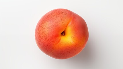 A single ripe peach with a smooth, fuzzy skin, showcasing a gradient of orange and red hues. The peach is placed on a clean, white background, highlighting its natural beauty and freshness.