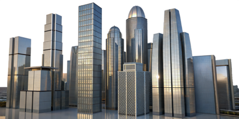 Futuristic Skyscraper Urban Skyline Abstract Cityscape Modern Architectural Design Transparent Metropolis Business Concept