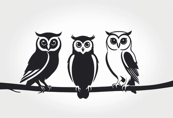 Fototapeta premium Versatile Owl Silhouettes: Perfect for Logos, Icons, and Graphic Design Projects
