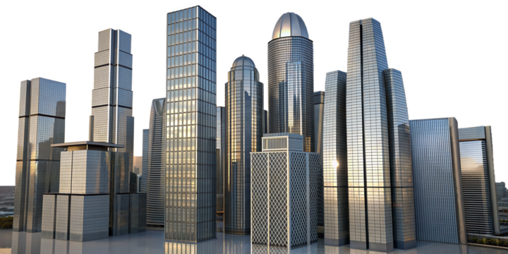 Futuristic Skyscraper Urban Skyline Abstract Cityscape Modern Architectural Design Transparent Metropolis Business Concept