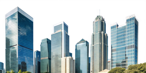 Futuristic Skyscraper Urban Skyline Abstract Cityscape Modern Architectural Design Transparent Metropolis Business Concept