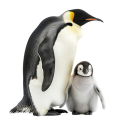 Obraz premium A large penguin is standing next to a small penguin
