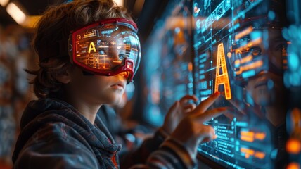 Obraz premium A futuristic classroom setting where holographic letters
