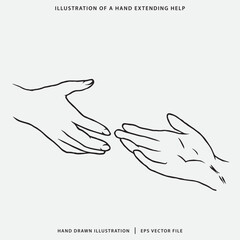 Hand Drawn illustration of a hand extending help