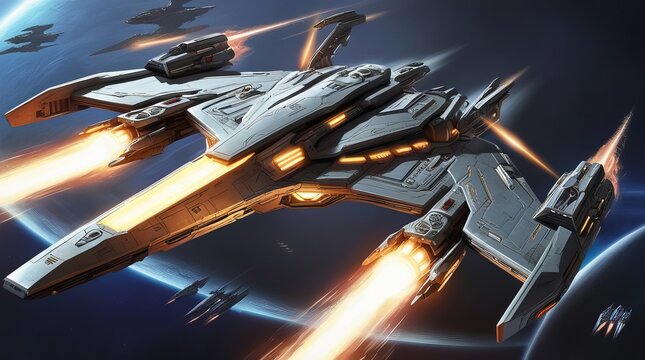 space ship in the space taking off ai generated