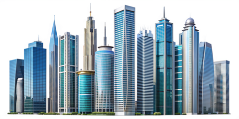 Futuristic Skyscraper Urban Skyline Abstract Cityscape Modern Architectural Design Transparent Metropolis Business Concept
